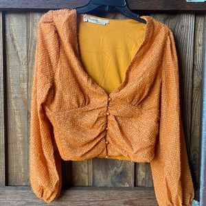 Orange Sparkly V-neck Blouse